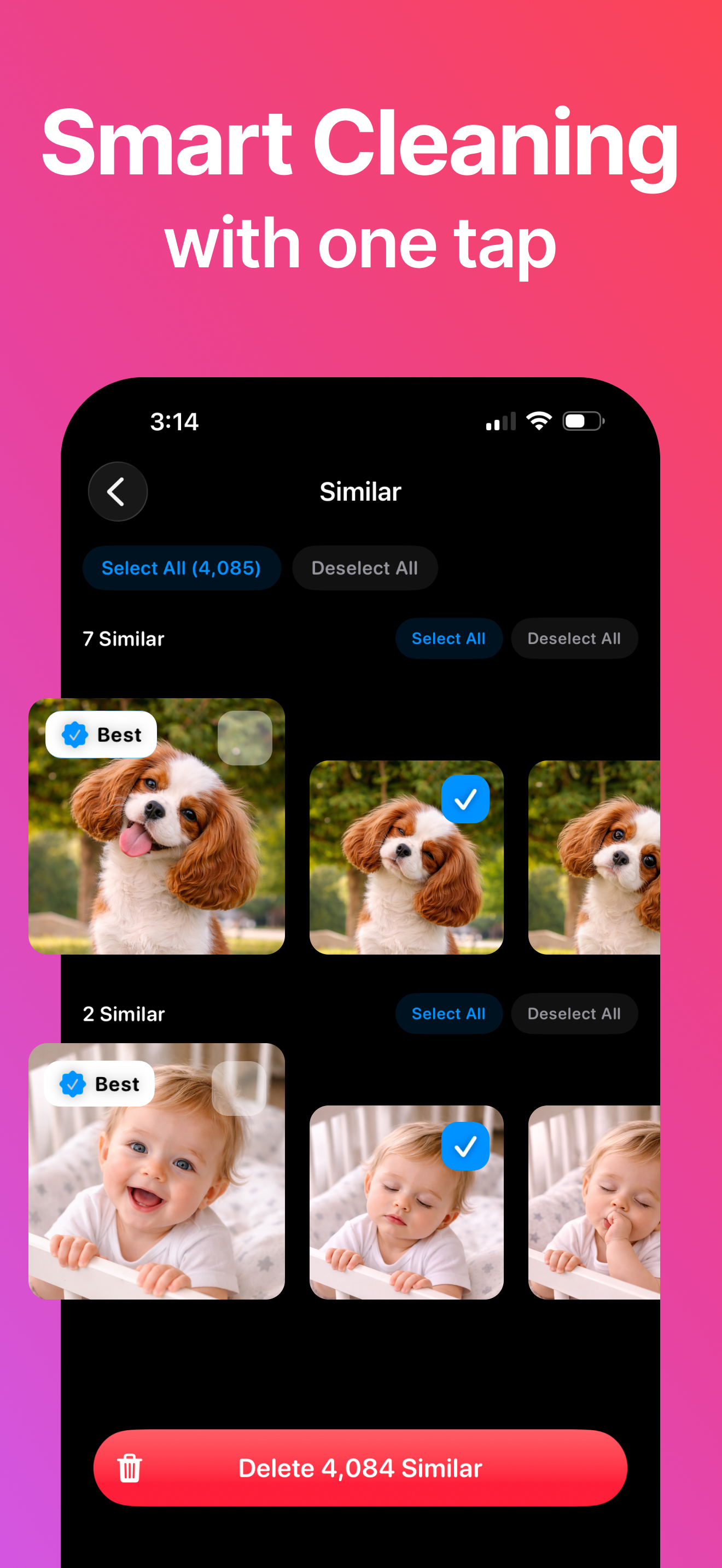 Find and delete similar photos in bulk