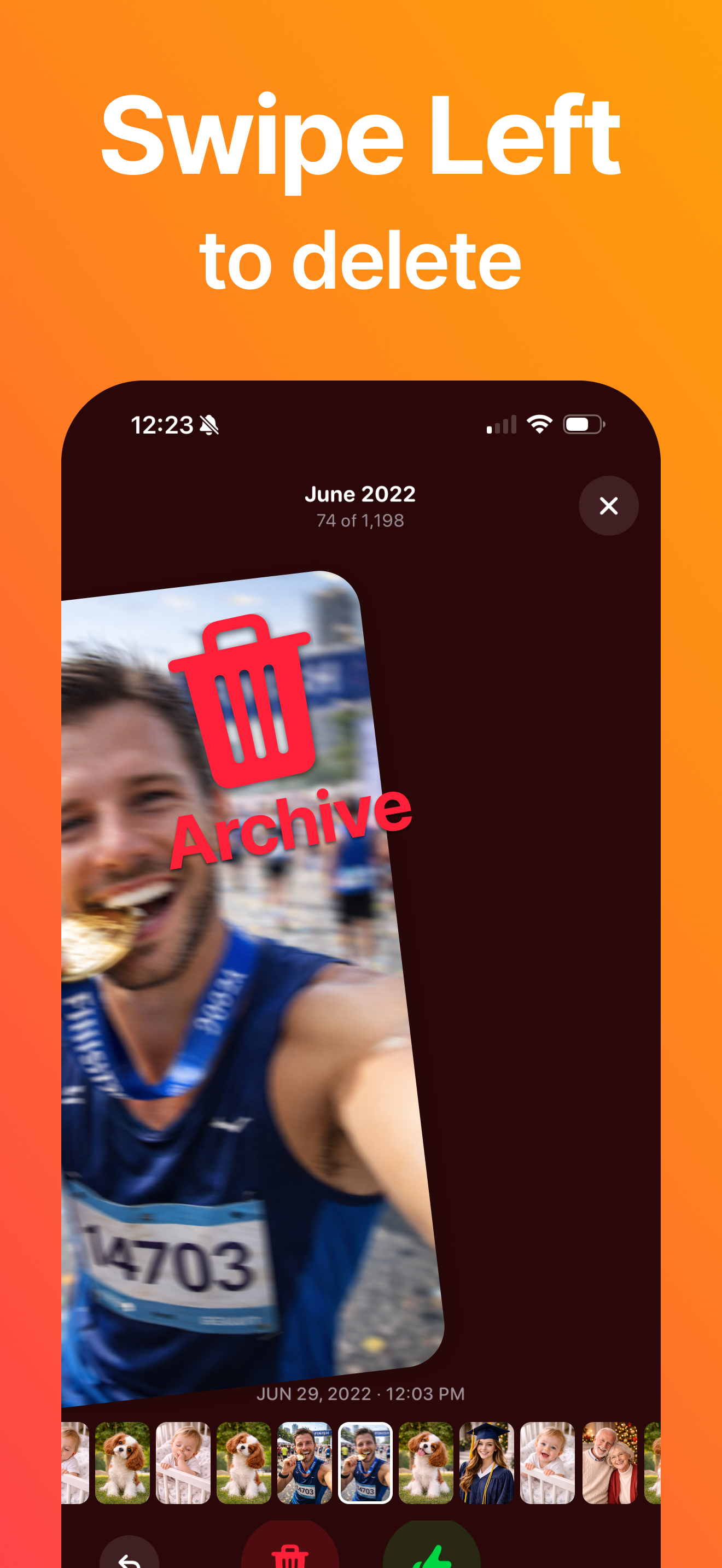 Swipe left to archive a photo